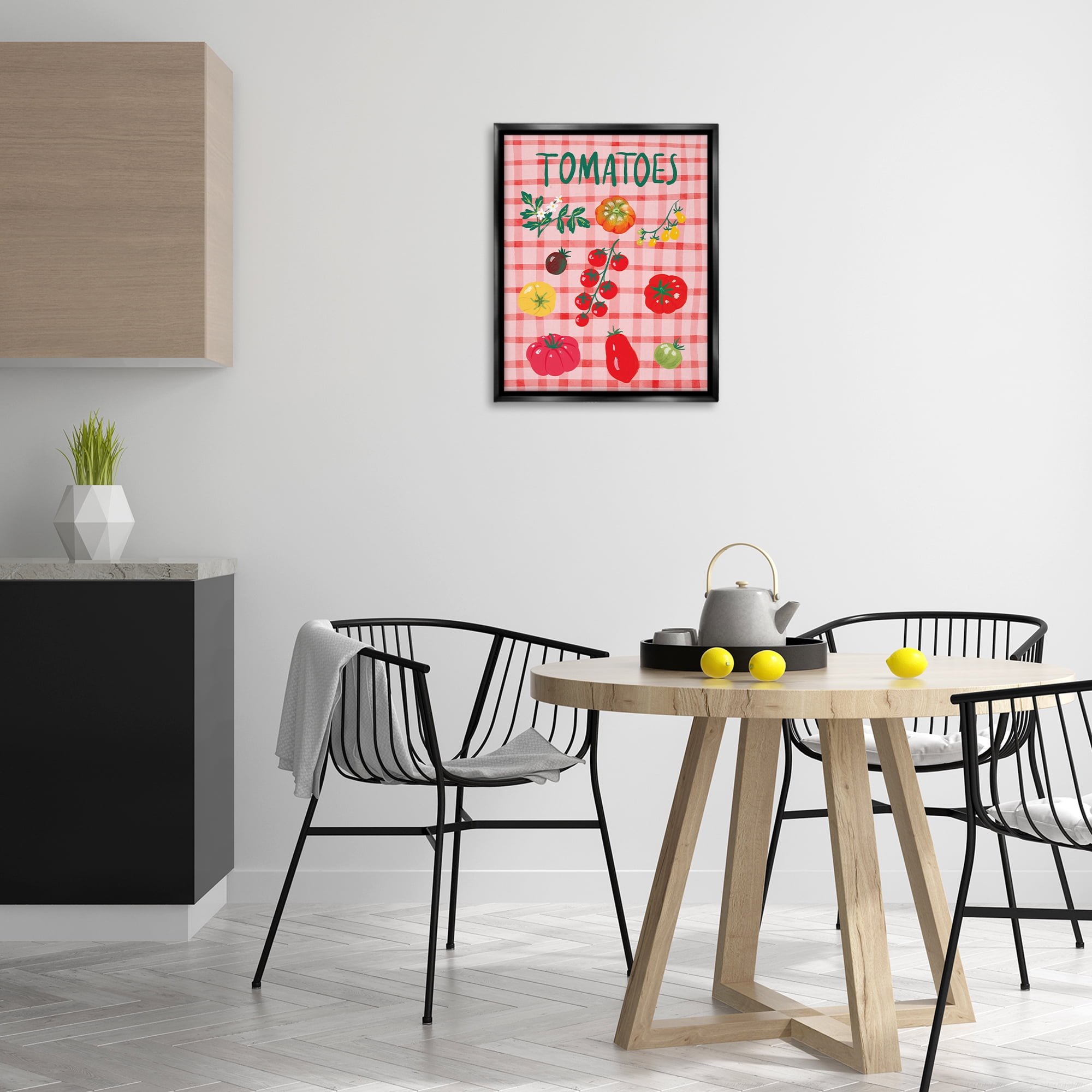 Stupell Industries Various Tomatoes on Plaid Food & Beverage Painting Black Floater Framed Canvas Art Print Wall Art, 17 x 21