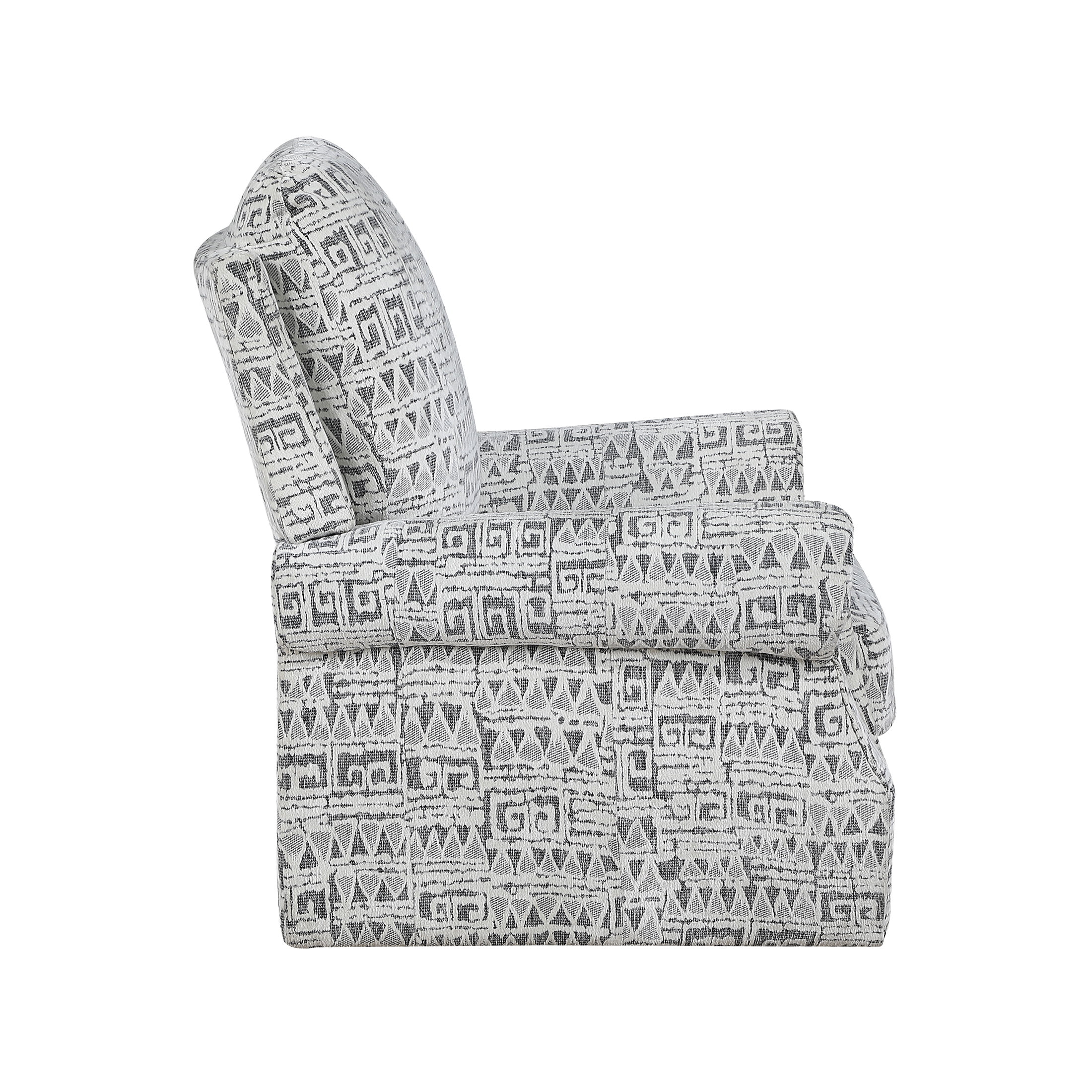 OakvillePark Solvane Jacquard Swivel Chair with Nailhead Trim, Gray and White Geometric Pattern