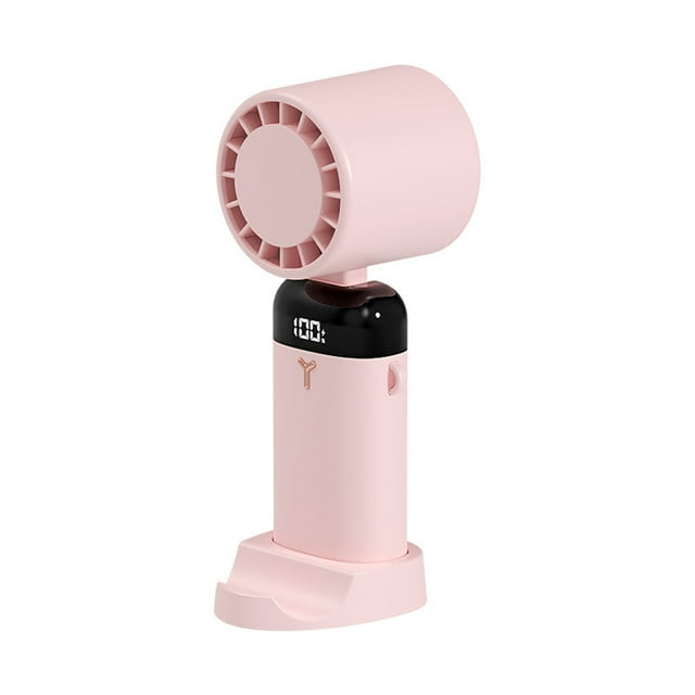 Portable Handheld Neck Table Fan with 90° Adjustable Angle 3600mAh Battery 3 Speed Settings Base as Phone Stand and Power Display Screen