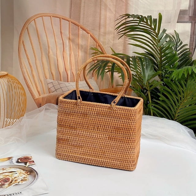 Zhuge Bolso de hombro tejido para mujer, bolso de mano tejido, bolso de mano tejido elegante para playa de verano, bolsos de hombro 11.02 x 6.29 x 8.66 pulgadas (D)