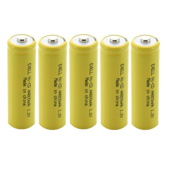 Exell Battery 5-Pack AA 1.2V 800mAh NiCd Rechargeable Button Top Batteries