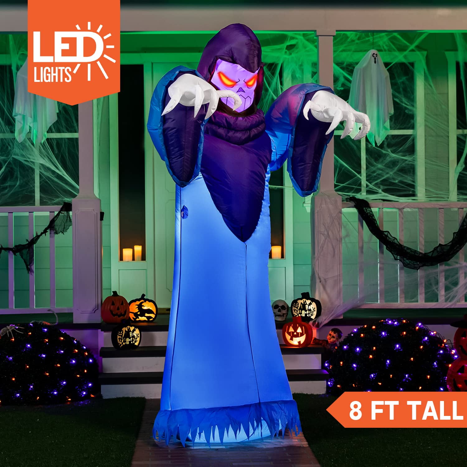 Joiedomi 8 FT Halloween Inflatable Giant Spooky Warlock with LEDs for