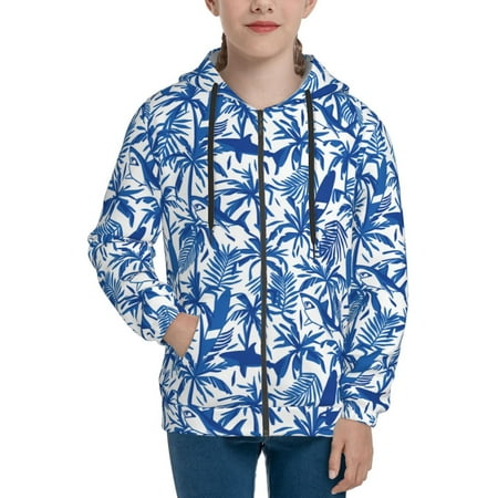 

Hoodies for Teen Girls Boys Palm Tree Shark Blue Long Sleeve Youth Kids Essentials Zip Up Hoodie Lghtweight Fashion Hoodies & Sweatshirts Jacket Fall Winter Outfits Tops