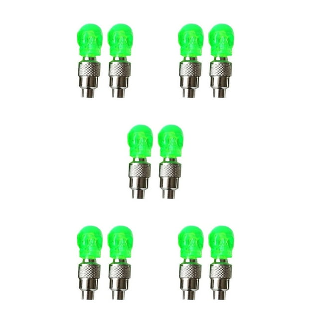 pitrice 2 Pieces Bicycles Valve Light Road Bike Wheel Tire Cap Lamp Car Cycling Lighting Riding Battery Operated Sand-proof Green 5Set