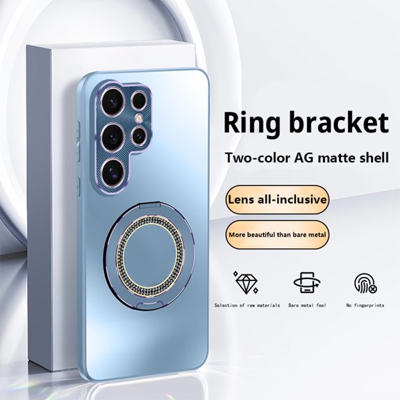 Designed for Samsung Galaxy S25 Ultra Case, Skin Friendly Smoothly Diamond Magsafe Ring Bracket Drop Protection Cover Shockproof Ultra Slim Anti-Scratch Lightweight for S25 Ultra - Blue