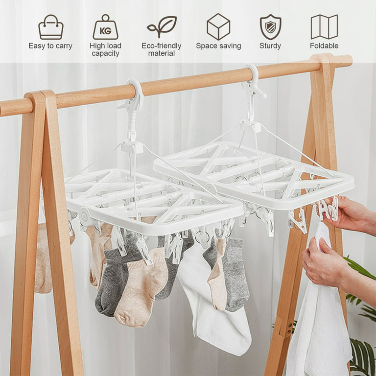 Clothes Drying Racks Small Folding Portable Underwear Hangers Hanging Drying  Rack With Clips Small Hanger 2 Pack Socks Hook For Drying Towels Bras Bab