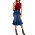 thumbnail image 2 of INSPIRE CHIC Women's Bodycon Fishtail Denim Skirt High Waisted Ruffled Knee Length Jean Skirt 2XL Deep Blue, 2 of 6