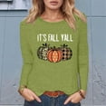 thumbnail image 2 of Womens Fall Blouses Long Sleeve Punpkin Pattern Crew Neck Slim Fit Plus Size Womens Clothing,Green,XL, 2 of 4