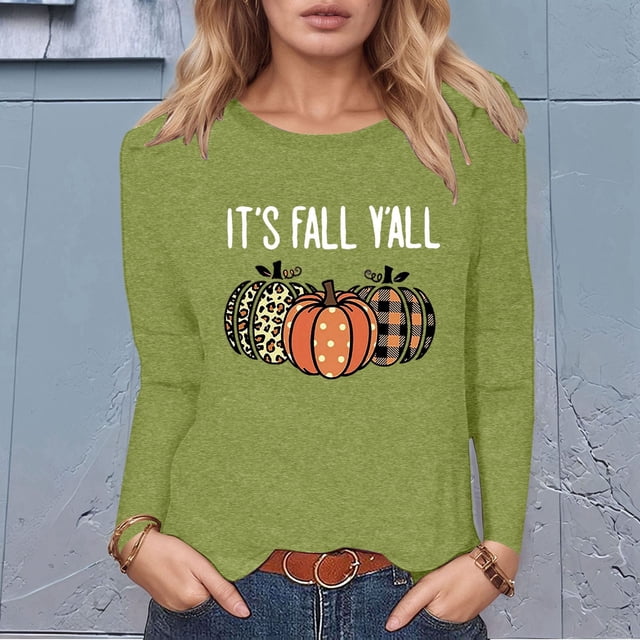 MHFRRA Camiseta de Manga Larga con Cuello Redondo y Estampado de Calabaza de Halloween Verde