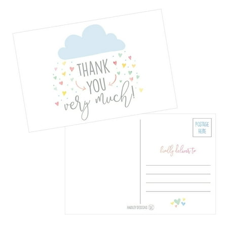 50 4x6 rain clouds blank thank you postcards bulk cute modern baby