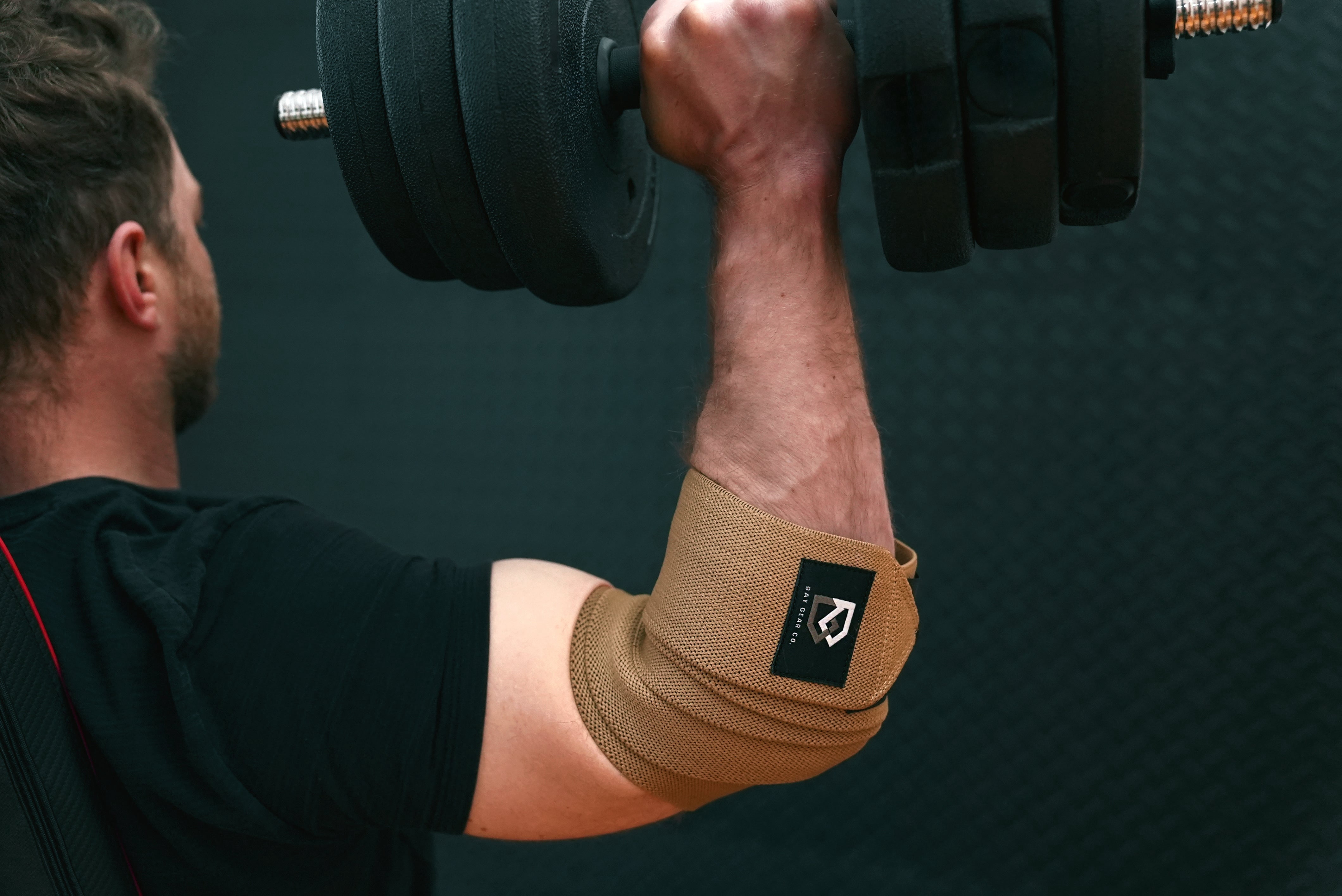 Bay Gear Co. Weightlifting Elbow Wraps (1 Pair) - Flexible Elbow Compression Strap & Joint Support Brace - For Bench Press, Powerlifting, Overhead Pressing and Heavy Lifts - Coyote Brown