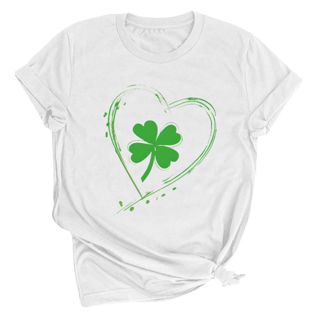 Meichang T-Shirts pour Femmes T-Shirt de la Saint-Patrick Vert T-Shirt à Imprimé Trèfle à Quatre Feuilles T-Shirts de Fête Col Rond Manches Courtes T-Shirts pour Femmes Liquidation Hauts de la Saint-Patrick