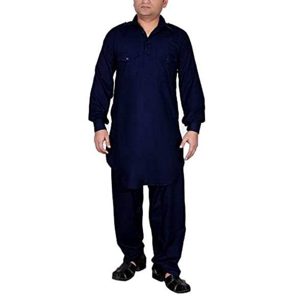 Royal Men's Navy Linen Pathani Suit Set