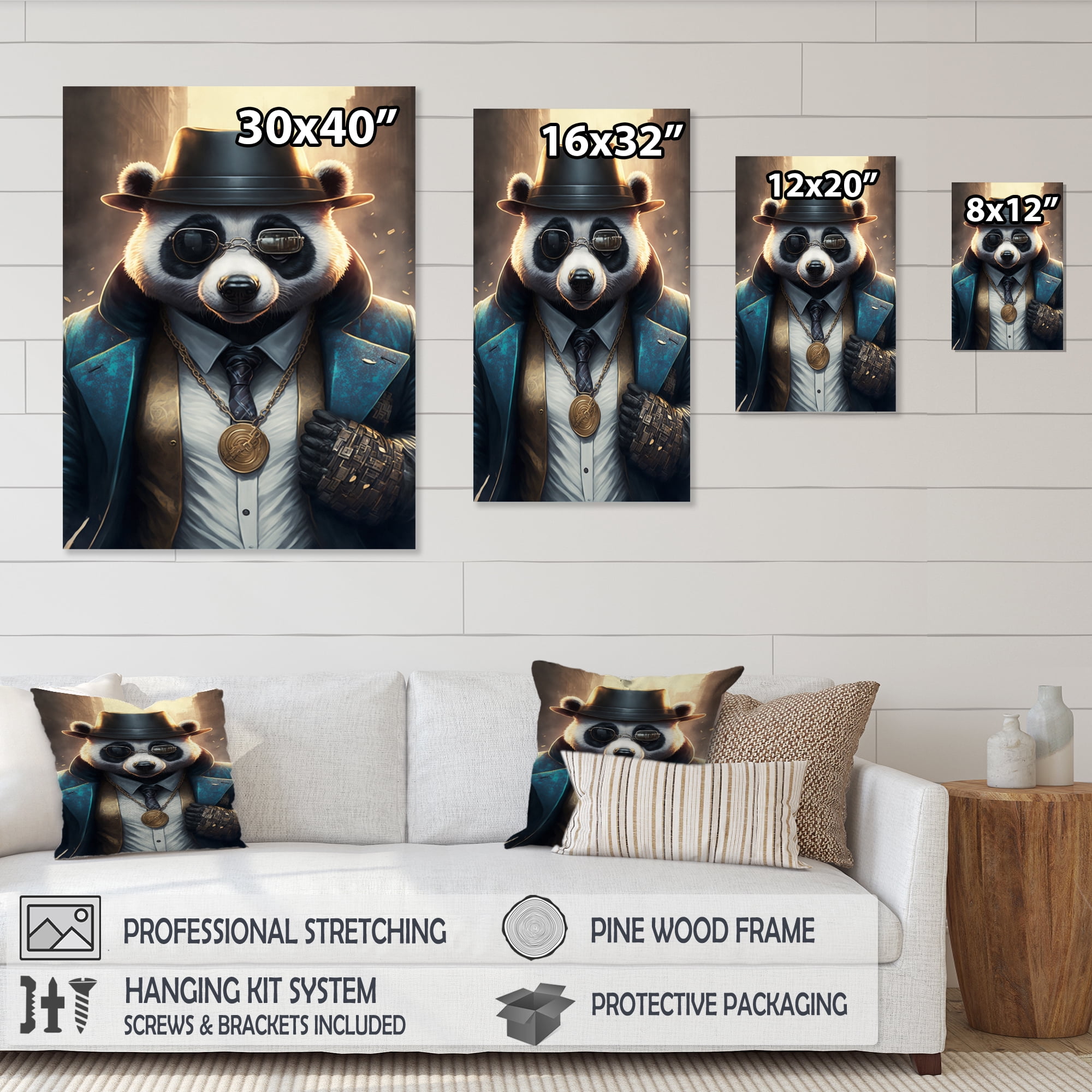 Designart Panda Gangster In NYC III Canvas Wall Art