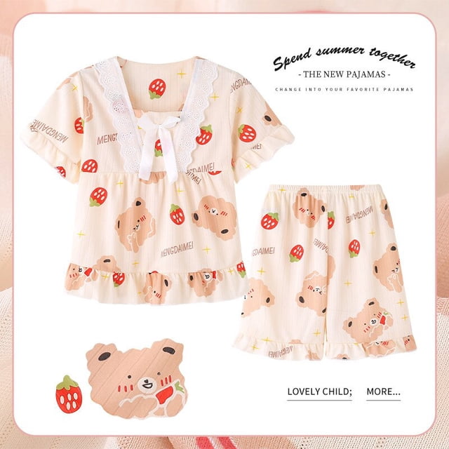 Pikachu-Conjuntos de pijamas de dibujos animados para niñas, ropa de dormir de manga corta Kawaii, pantalones cortos, Jersey, ropa de casa, Verano qym unisex
