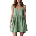 thumbnail image 2 of Robes Mini pour Femmes à Col Rond Sans Manches Style Bohème Vacances à Boutons devant Légères Respirantes Coupe Ample Robes, 2 of 7