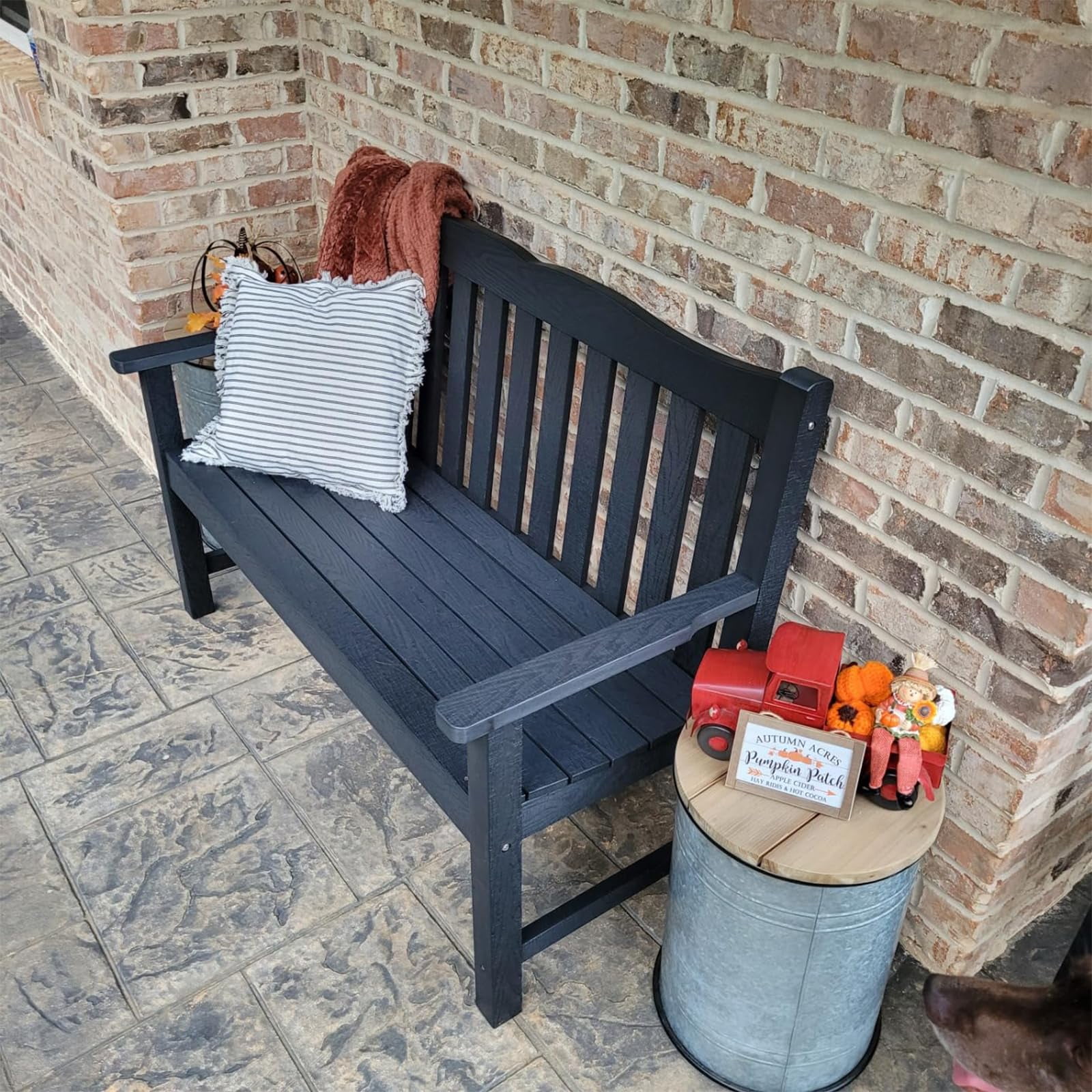 Stoog Two Person Outdoor Garden Bench with Armrest, Loveseat Porch Chair with 800 lbs Capacity, HIPS All-Weather for Patio Porch Backyard Park, Black
