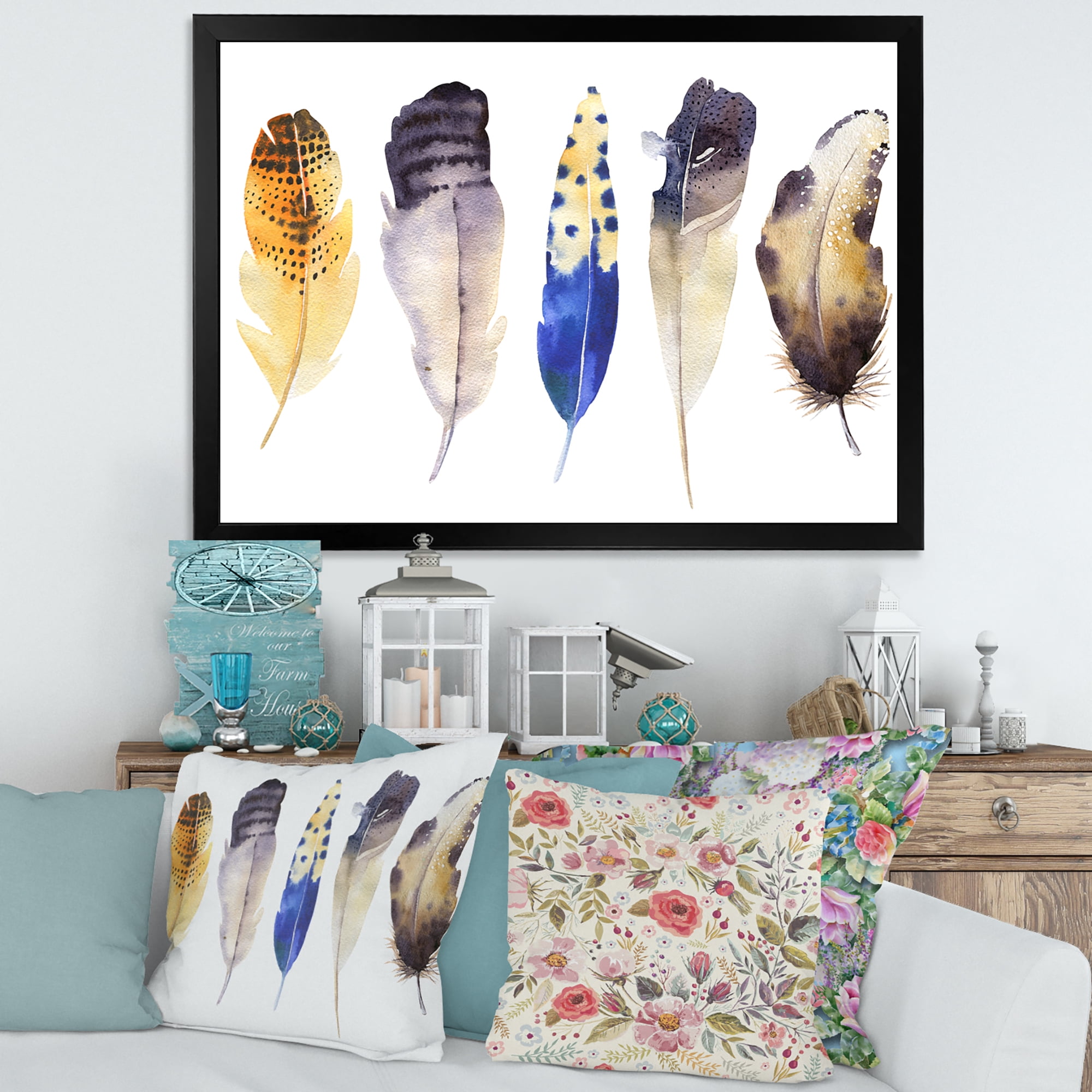 Designart 'Colourful Boho Art Feather Set I' Bohemian & Eclectic Framed Art Print