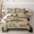 thumbnail image 2 of Feelyou Tribal Western Country Fishing Twin Quilt Set for Men Boys, Vintage River Animal Twin Coverlet Set, Brown Green, 2pcs, 2 of 7