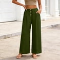 thumbnail image 6 of YuXingFu Womens Fashion Solid Crinkled Crepe Button Decor Half Back Elastic Waist Casual Pocket Loose Wide Leg Long Pants Army Green XXL, 6 of 8