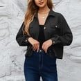 thumbnail image 4 of Women Fall Winter Long Sleeve Jacket Female Turn Down Collar Shirt Jacket Button Down Loose Jacket With Pockets, 4 of 8