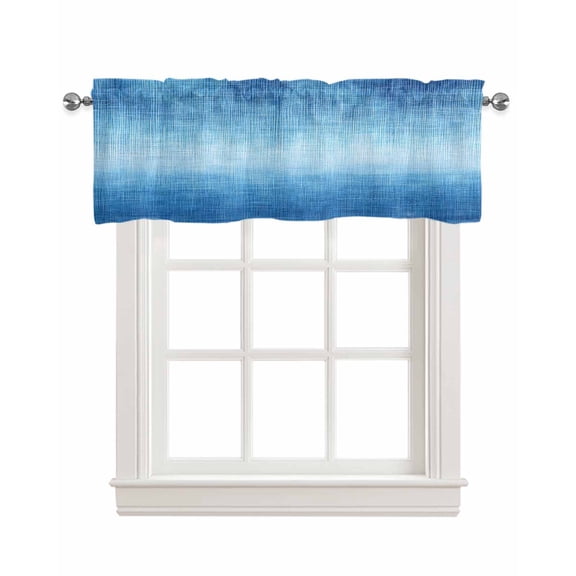 Blue Ombre Kitchen Valances for Windows Farmhouse Linen Window Valance Curtain for Living Room Window Treatment Vintage Chic Gradient Abstract Texture Art Valance Rod Pocket Topper, 42 x 12 Inch