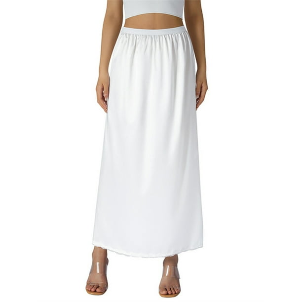 Women Satin Half Slip Lace Long Underskirt Anti Static Elastic Waist Inner Lining Maxi Skirt for