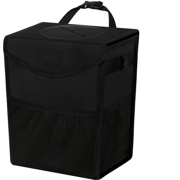 Car Trash Can with Lid, Cute Leakproof Car Trash Garbage Bag Hanging Vehicle Trash Bin Small Portable Automotive Garbage Cans Organizer for Back/Front Seat(black)