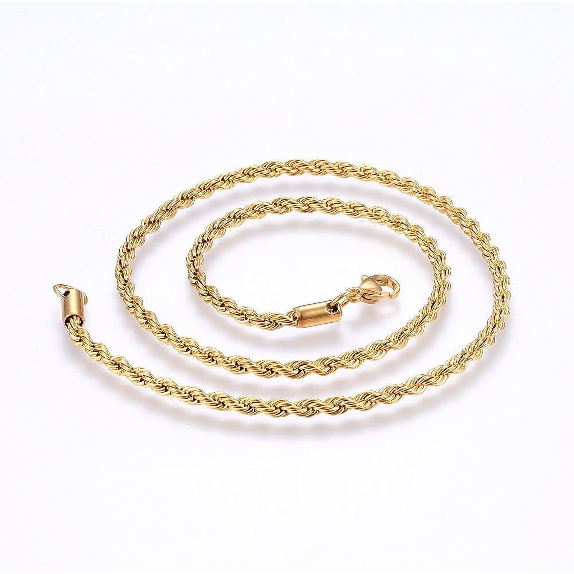 1Pcs Real 18K Gold Plated Stainless Steel Rope Chain Necklaces 2mm Minimalist Necklace Fashion Jewelry with Lobster Claw Clasps for Men Women Personalized Trendy Jewelry 17.7 inch