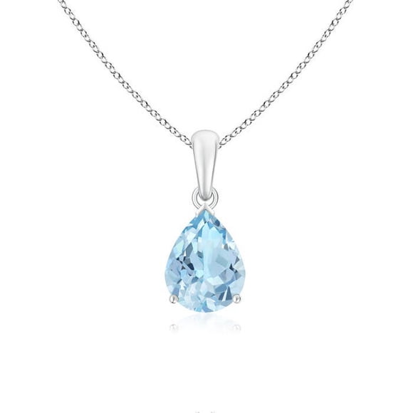 Angara Collier en Aigue-Marine Naturelle - Pendentif Solitaire en Aigue-Marine en Forme de Poire 1,25 ct en Platine pour Femmes