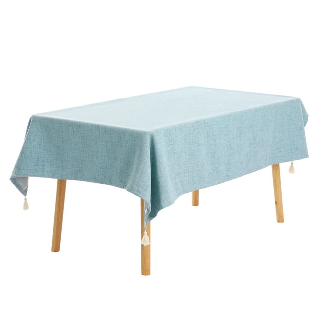 REGALWOVEN Rectangle Tablecloth with Fringe for Indoor and Outdoor, Light Blue 52' x 79'