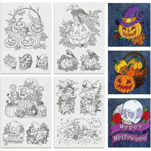 4 Sheets 13 Pcs Water Soluble Embroidery Pattern Stick and Stitch Embroidery Paper Designs for DIY Making