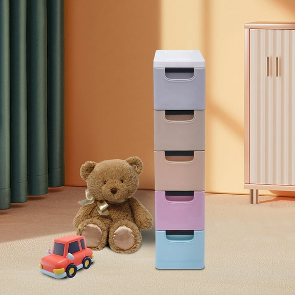 Dwellnix Multi-Drawer Storage Cabinet, 5 Pull-Out Drawers, Durable Plastic Organizer, Modern Design for Bedroom, Bathroom, Home Office, Small Spaces & Kids Room Storage