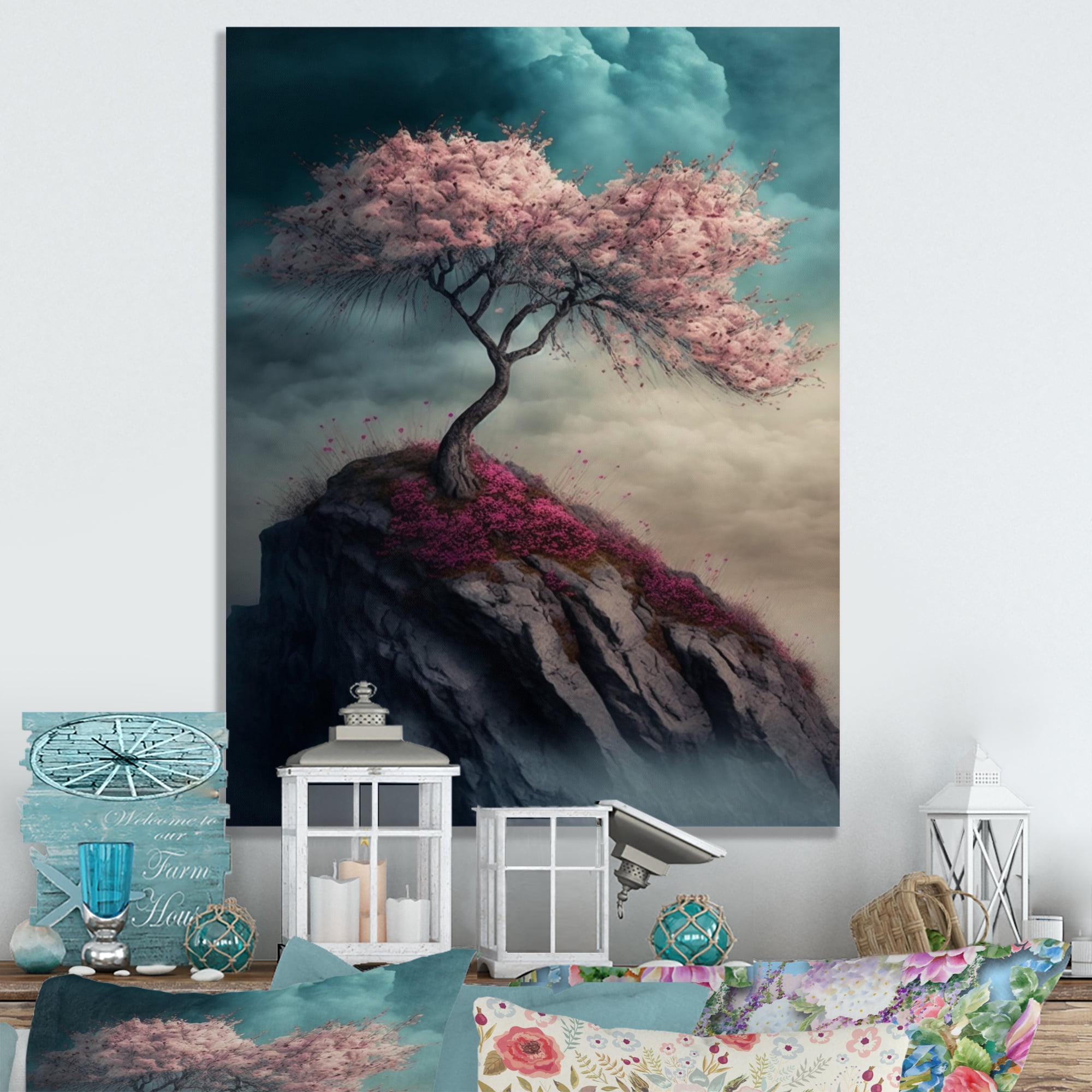 Designart Mountain Top Cherry Blossom IV Canvas Wall Art