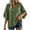 Green, variant on Womens Notched Split V Neck Blouse Raglan Gathered Shoulder Three Quarter Wide Flare Sleeve Curved Hem Loose Textured Cotton Linen Casual Spring Summer Daily Wear Top