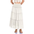 thumbnail image 5 of GEWSEY Womens Maxi Skirt Summer Boho Long Flowy Elastic High Waist A-Line Tiered Skirts 2026 Casual Beach Vacation Clothes (White, L), 5 of 9