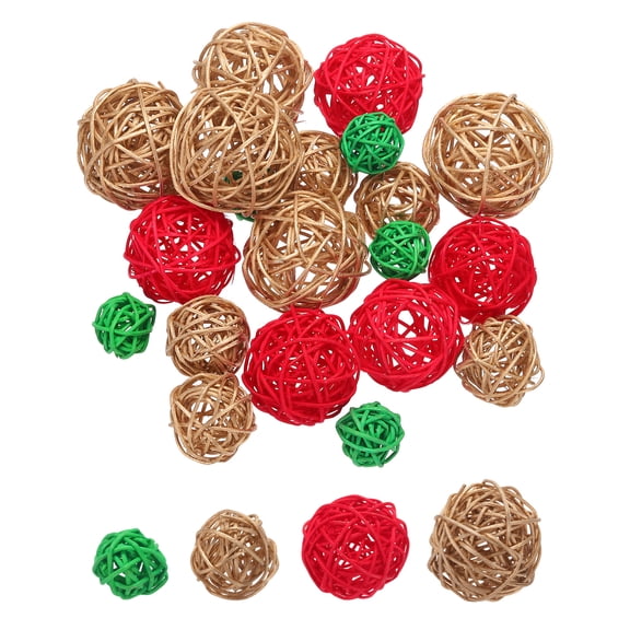 20 Pcs Vase Filler Decorative Balls, 2.4/2/1.6/1.2" Gold/Red/Green Wicker Rattan Decor