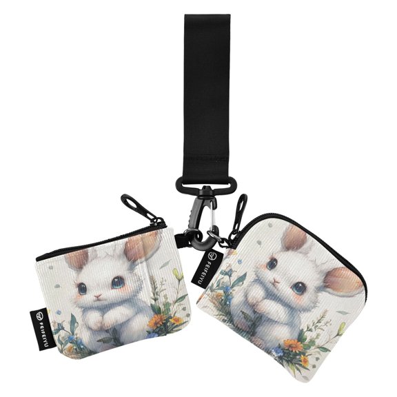Portable Coin Purse Two 4.13x4.13 Iinches 4.13x3.5 Inches Wrist Coin Purse Keys Coin Purse Portable Women's Purse Lovely Cartoon Grey Rabbit