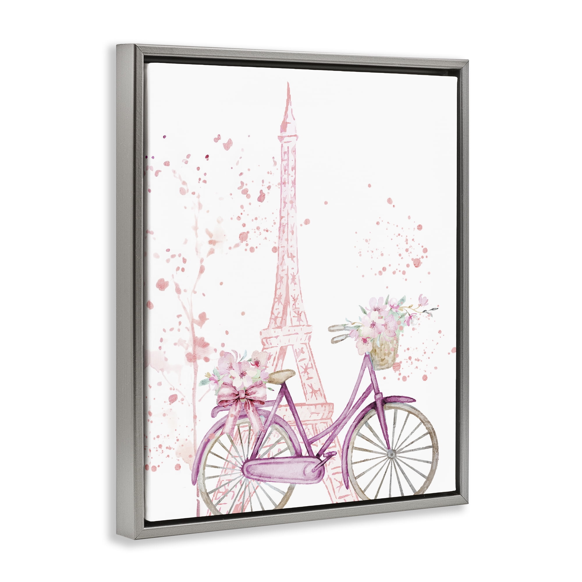 Parisian Bicycle & Modern Splatter Gray Framed Floater Canvas Wall Art, design by Kim Allen