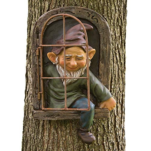 Elf por la puerta Tree Hugger-Jardín Patio Peeker Arte árbol Chic Jardín de Esculturas 