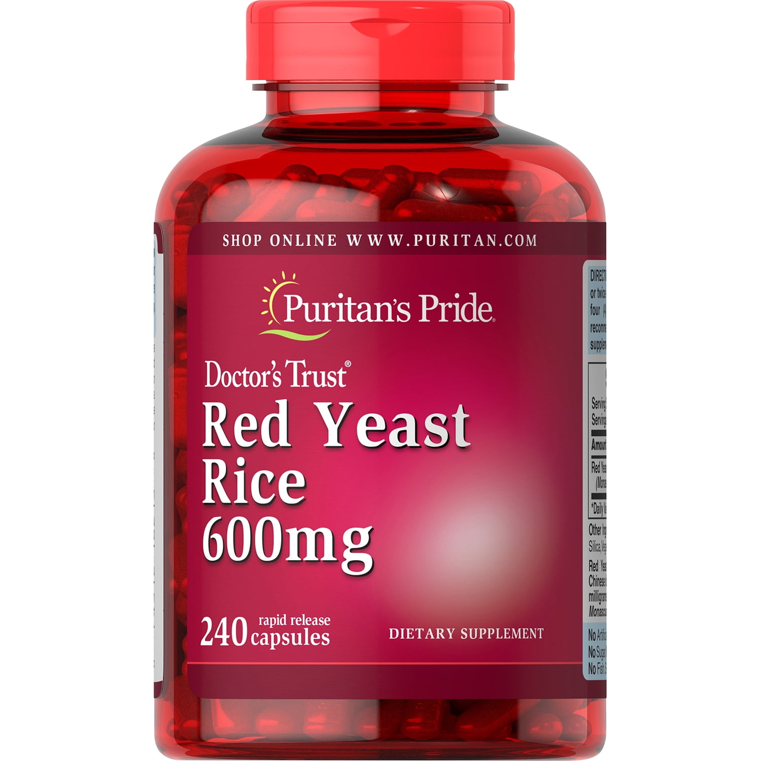 Puritan's Pride Red Yeast Rice 600 mg240 Capsules