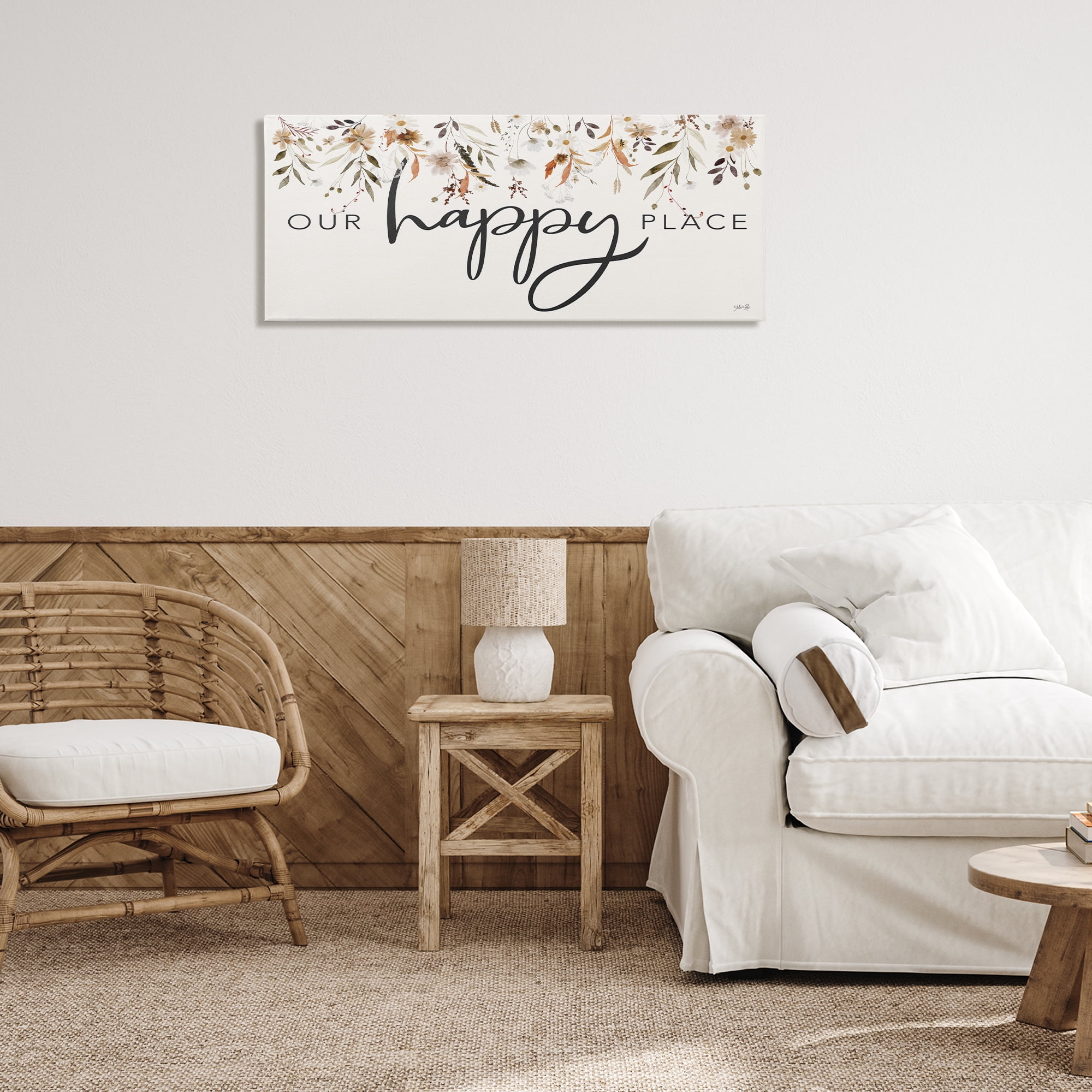 Stupell Industries Our Happy Place Florals Botanical & Floral Painting Gallery Wrapped Canvas Art Print Wall Art, 40 x 17