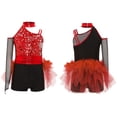thumbnail image 2 of Aislor Girls Ballet Skirted Bodysuit Sequins Performance Jumpsuit Asymmetrical Latin Jazz Dance Dress Leotard Red 6, 2 of 7
