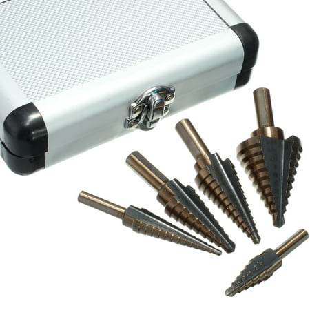 5PCS HSS Step Drill Cobalt Multiple Hole 50 Size Stair Drill Set Bit Tools with Aluminum Case