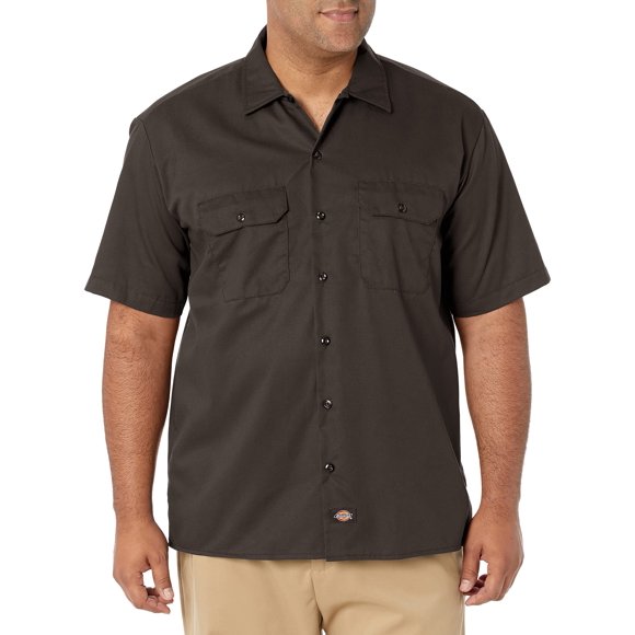 Dickies Men's Short-Sleeve Work Shirt, Dark Brown, Medium