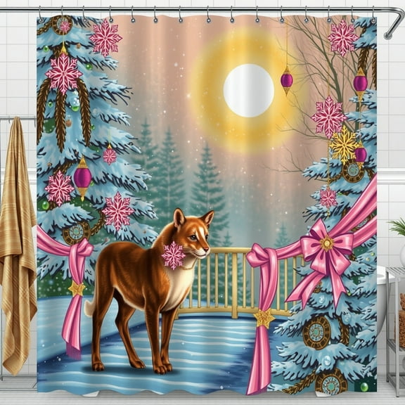 Whimsical Winter Fox Shower Curtain - Festive Christmas Scene Decor