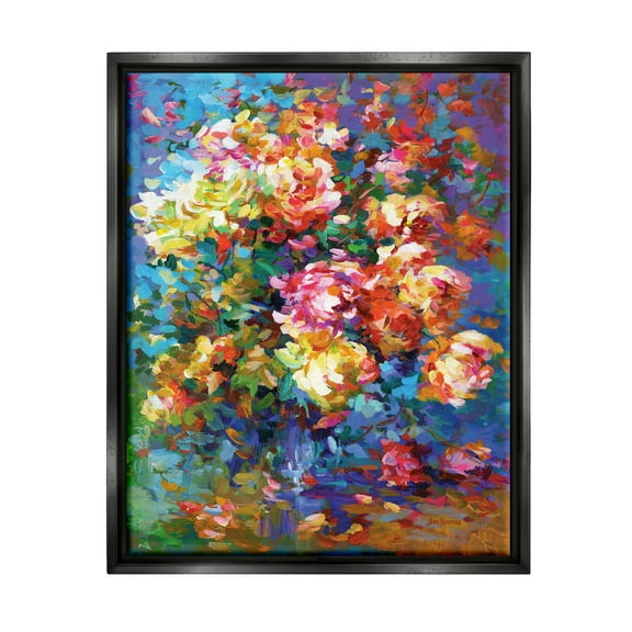 Stupell Industries Vibrant Flowers in a Vase Botanical & Floral Painting Black Floater Framed Canvas Art Print Wall Art, 17 x 21