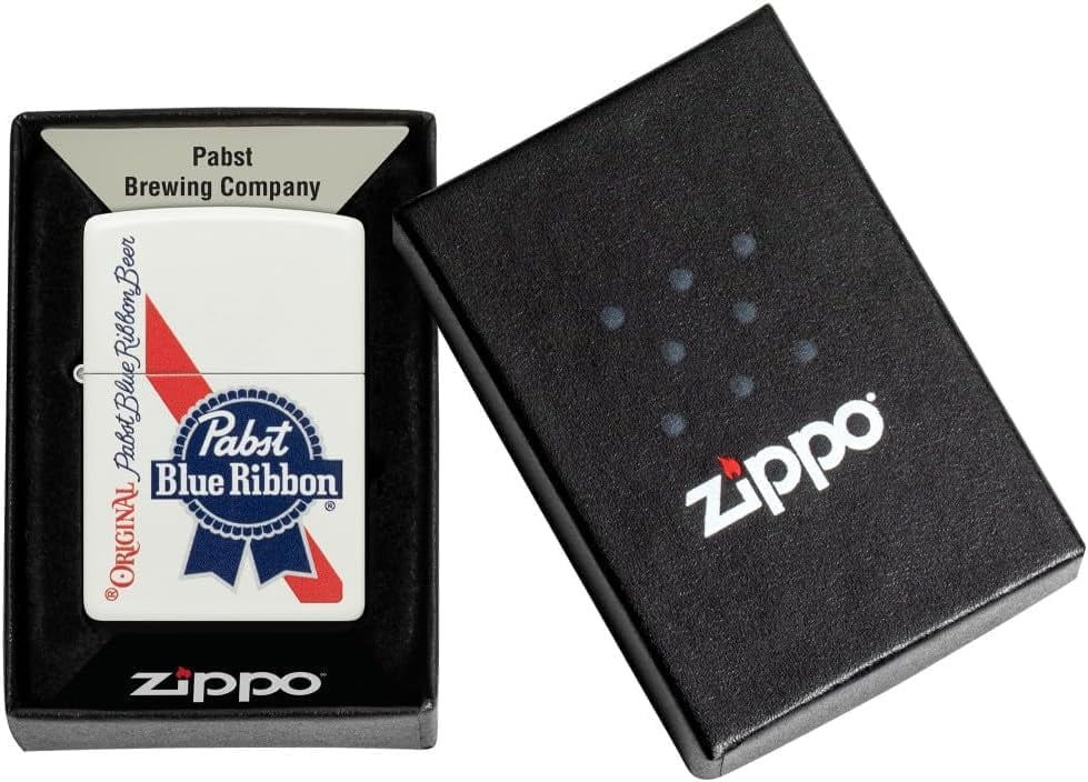 Zippo Lighter Personalized Customize Message Engrave on Backside for Pabst Blue Ribbon Windproof Lighter White Matte 48746