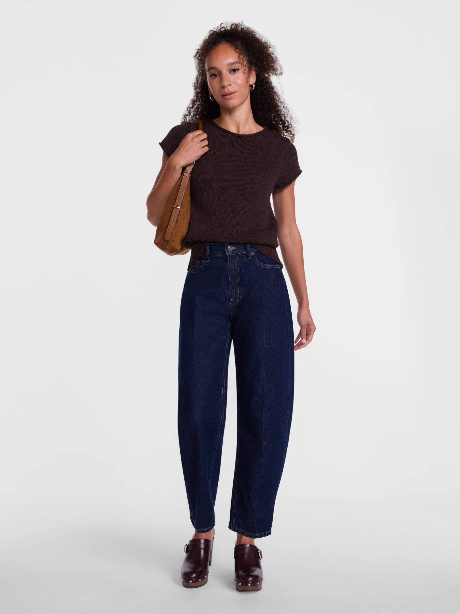Scenario Women's and Women's Plus High Rise Tapered Barrel Crease Jeans, 27" Inseam, Sizes 0-28W