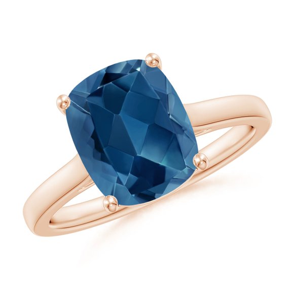 ANGARA Natural London Blue Topaz Solitaire Ring for Women, Girls in 14K Rose Gold Size-6 (Grade-AA, Size-10x8mm), December Birthstone Jewelry Gift for Her, Birthday, Wedding, Anniversary, Enagagement